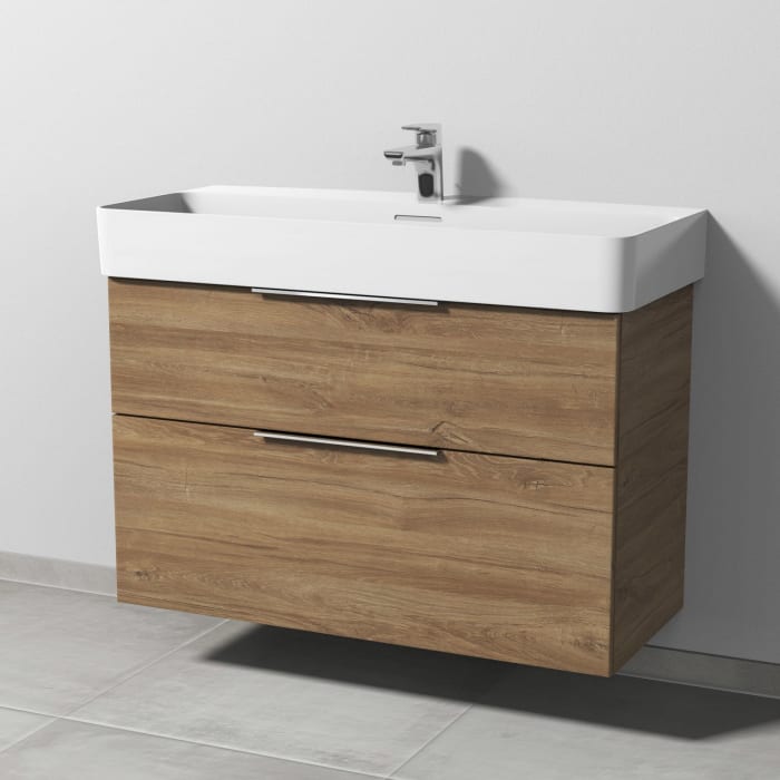 Sanipa 3way Waschtischunterbau für Keramik-Waschtisch Val 95 cm, 2 Auszüge mit Aufsatzgriff