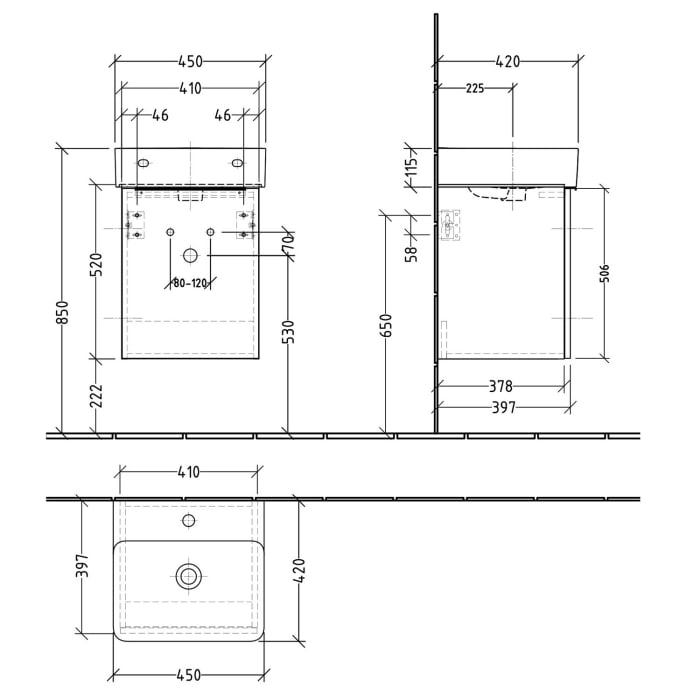 Sanipa 3way Waschtischunterbau für Keramik-Waschtisch Val 45 cm, 1 Tür, Anschlag links, mit Push to open