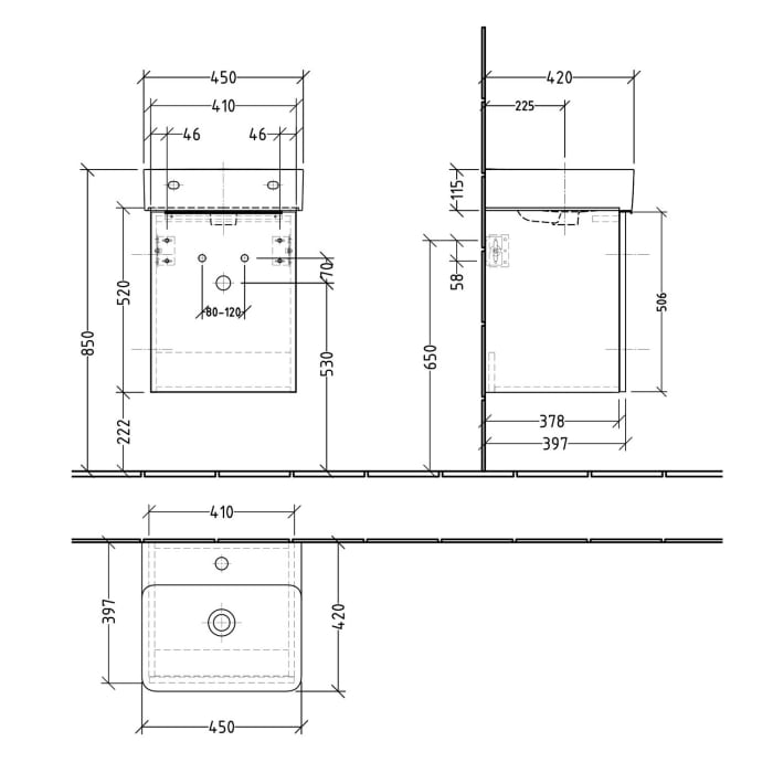 Sanipa 3way Waschtischunterbau für Keramik-Waschtisch Val 45 cm, 1 Tür, Anschlag rechts, mit Push to open