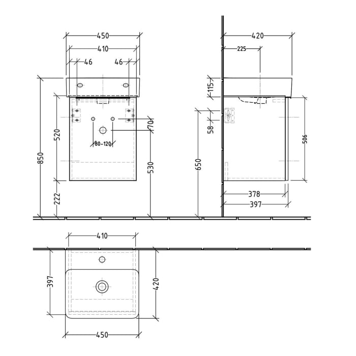 Sanipa 3way Waschtischunterbau für Keramik-Waschtisch Val 45 cm, 1 Tür, Anschlag rechts, mit Aufsatzgriff