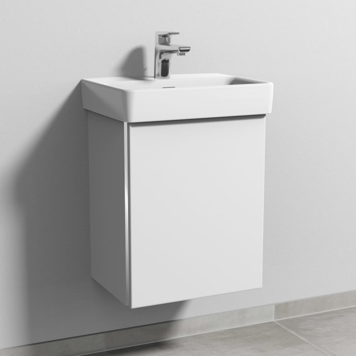 Sanipa 3way Waschtischunterbau für Keramik-Waschtisch Pro S 45 cm, 1 Tür, Anschlag rechts, mit Griffleiste