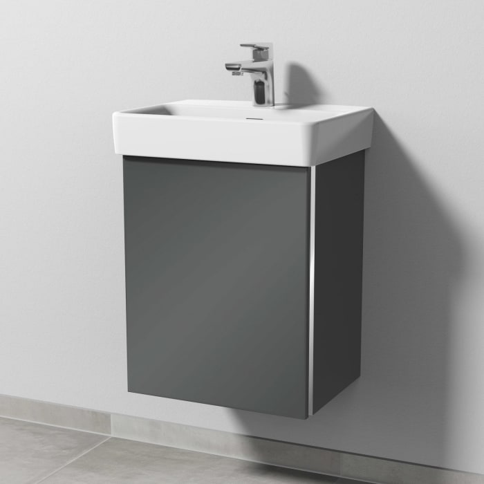 Sanipa 3way Waschtischunterbau für Keramik-Waschtisch Pro S 45 cm, 1 Tür, Anschlag links, mit Griffleiste