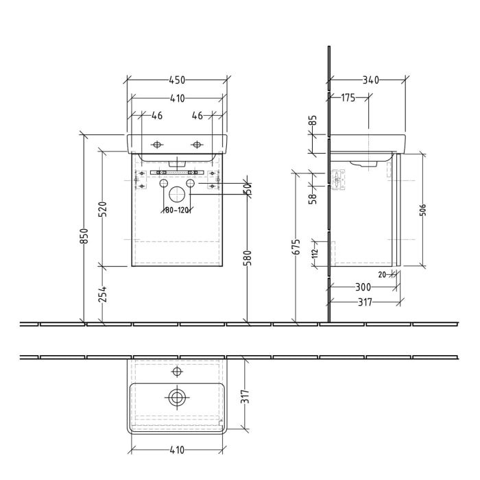 Sanipa 3way Waschtischunterbau für Keramik-Waschtisch Pro S 45 cm, 1 Tür, Anschlag links, mit Griffleiste