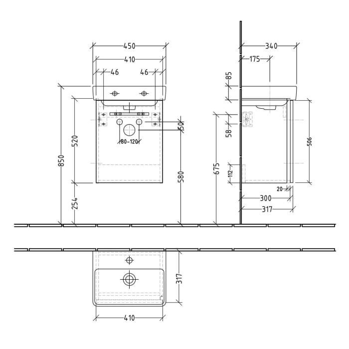Sanipa 3way Waschtischunterbau für Keramik-Waschtisch Pro S 45 cm, 1 Tür, Anschlag rechts, mit Griffleiste