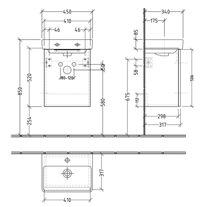 Sanipa 3way Waschtischunterbau für Keramik-Waschtisch Pro S 45 cm, 1 Tür, Anschlag rechts, mit Push to open