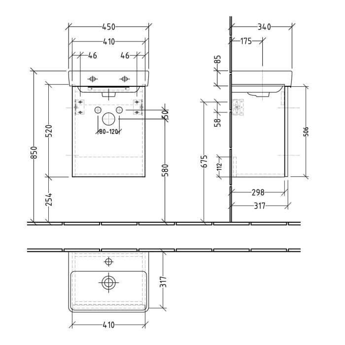 Sanipa 3way Waschtischunterbau für Keramik-Waschtisch Pro S 45 cm, 1 Tür, Anschlag links, mit Aufsatzgriff