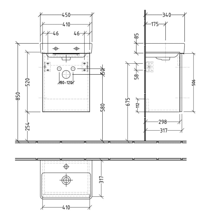 Sanipa 3way Waschtischunterbau für Keramik-Waschtisch Pro S 45 cm, 1 Tür, Anschlag rechts, mit Aufsatzgriff