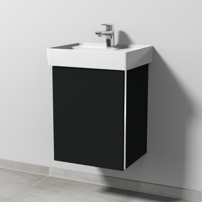 Sanipa 3way Waschtischunterbau für Keramik-Waschtisch Collaro 45 cm, 1 Tür, Anschlag links, mit Griffleiste