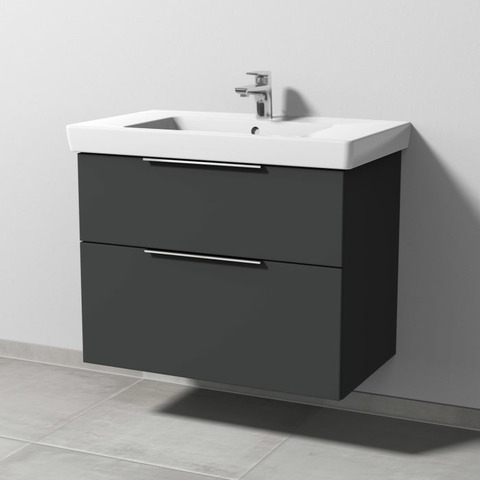 Sanipa 3way Waschtischunterbau für Keramik-Waschtisch Subway 2.0 80 cm, 2 Auszüge mit Aufsatzgriff