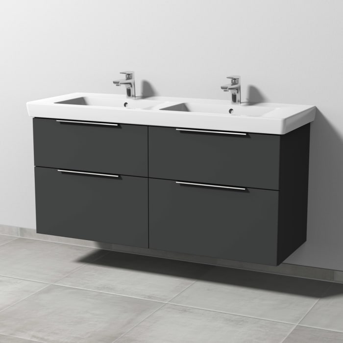 Sanipa 3way Waschtischunterbau für Keramik-Doppelwaschtisch Subway 2.0 130 cm, 4 Auszüge mit Aufsatzgriff