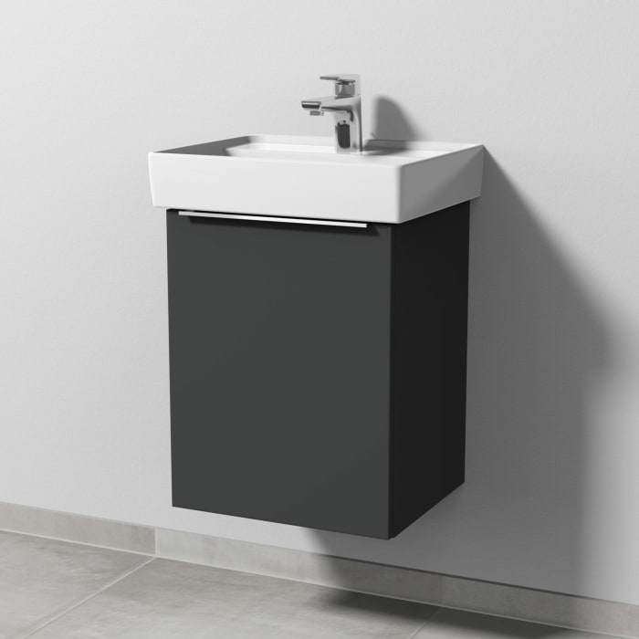 Sanipa 3way Waschtischunterbau für Keramik-Waschtisch Collaro 45 cm, 1 Tür, Anschlag links, mit Aufsatzgriff