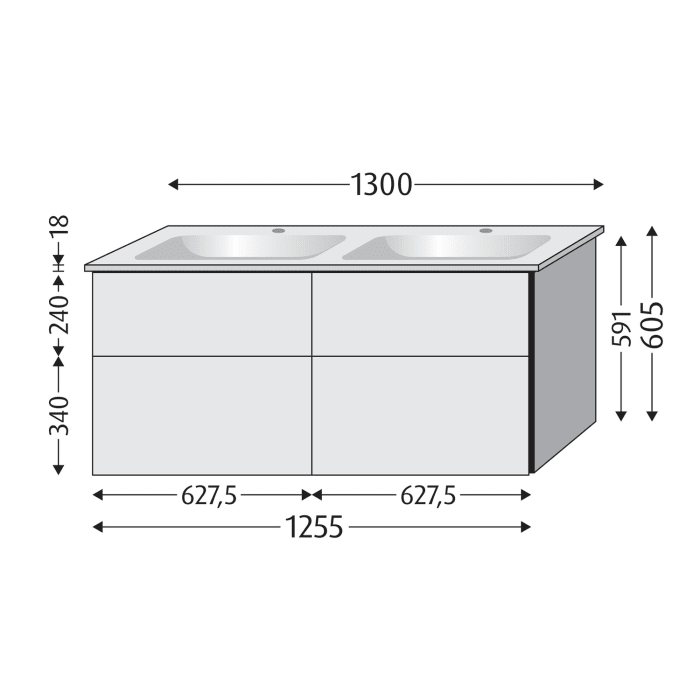 Sanipa 3way Waschtischunterbau für Keramik-Waschtisch Venticello 130 cm, 4 Auszüge mit Griffleisten