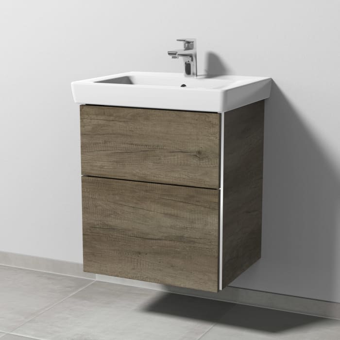 Sanipa 3way Waschtischunterbau für Keramik-Waschtisch Subway 2.0 55 cm, 2 Auszüge mit Griffleisten