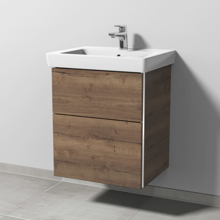 Sanipa 3way Waschtischunterbau für Keramik-Waschtisch Subway 2.0 55 cm, 2 Auszüge mit Griffleisten