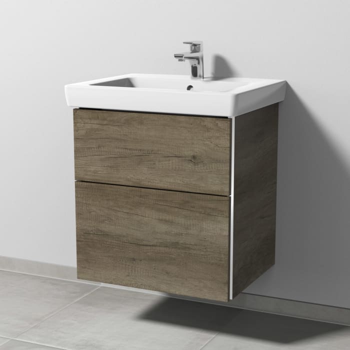 Sanipa 3way Waschtischunterbau für Keramik-Waschtisch Subway 2.0 60 cm, 2 Auszüge mit Griffleisten