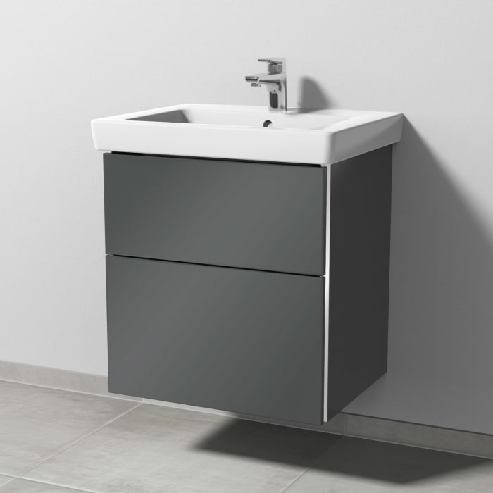 Sanipa 3way Waschtischunterbau für Keramik-Waschtisch Subway 2.0 60 cm, 2 Auszüge mit Griffleisten