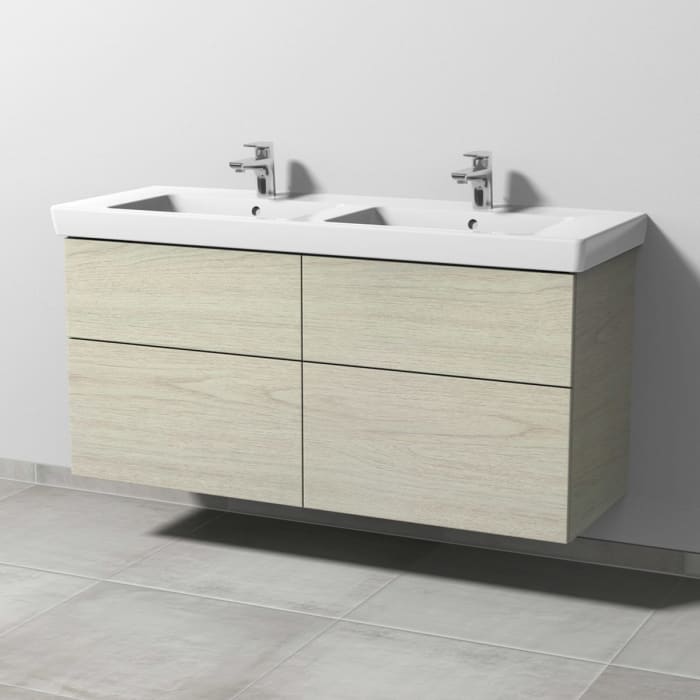 Sanipa 3way Waschtischunterbau für Keramik-Doppelwaschtisch Subway 2.0 130 cm, 4 Auszüge mit Push to open