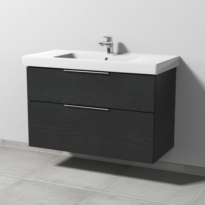 Sanipa 3way Waschtischunterbau für Keramik-Waschtisch Subway 2.0 100 cm, 2 Auszüge mit Aufsatzgriff