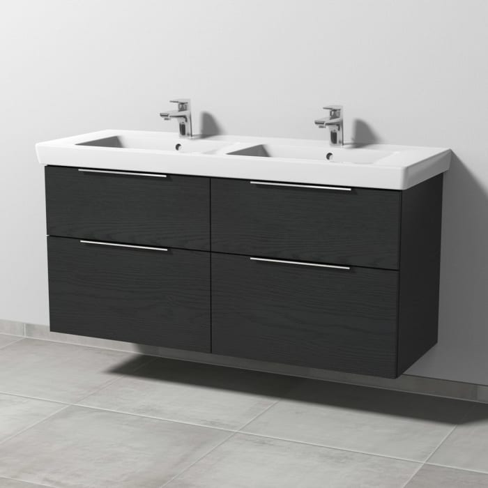 Sanipa 3way Waschtischunterbau für Keramik-Doppelwaschtisch Subway 2.0 130 cm, 4 Auszüge mit Aufsatzgriff