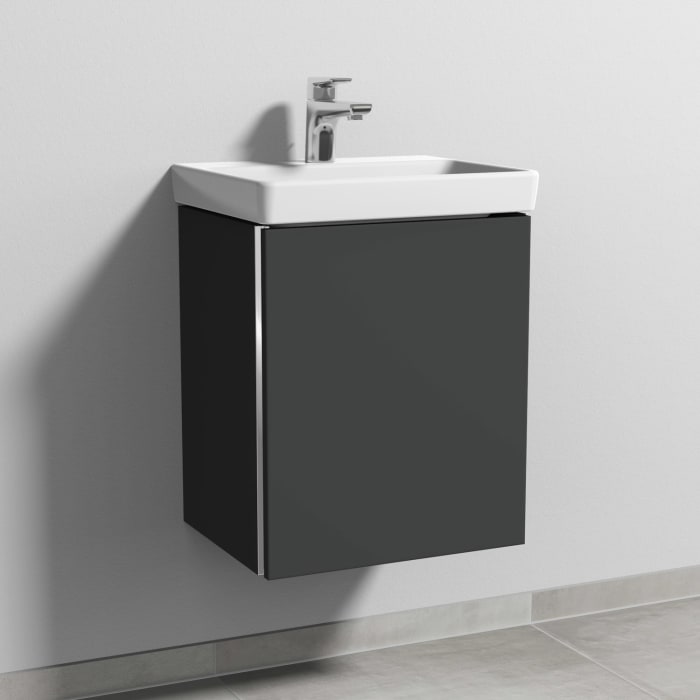 Sanipa 3way Waschtischunterbau für Keramik-Waschtisch Avento 45 cm, 1 Tür, Anschlag rechts, mit Griffleiste