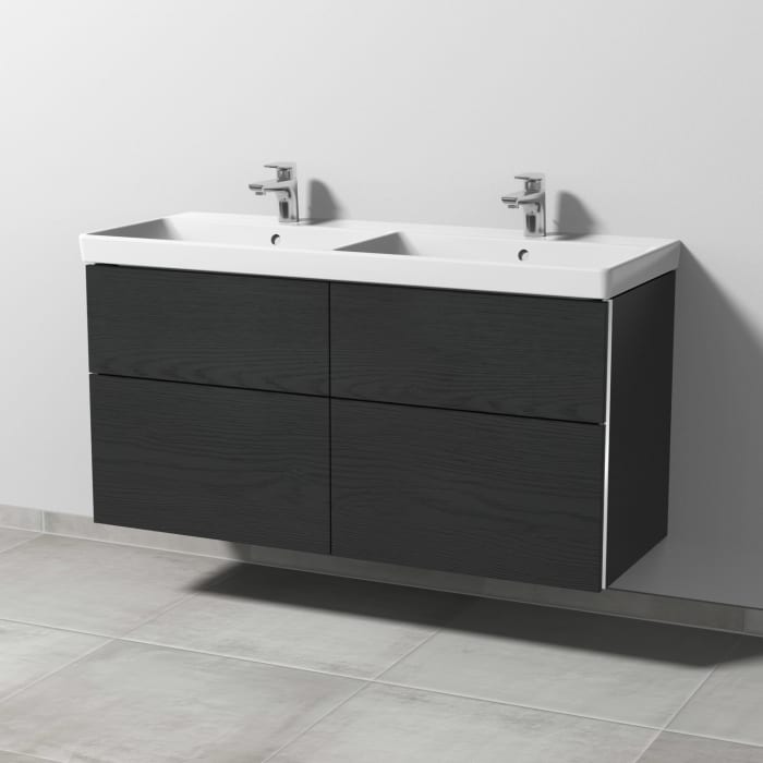 Sanipa 3way Waschtischunterbau für Keramik-Doppelwaschtisch Avento 120 cm, 4 Auszüge mit Griffleisten
