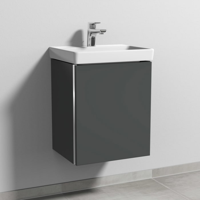 Sanipa 3way Waschtischunterbau für Keramik-Waschtisch Avento 45 cm, 1 Tür, Anschlag rechts, mit Griffleiste