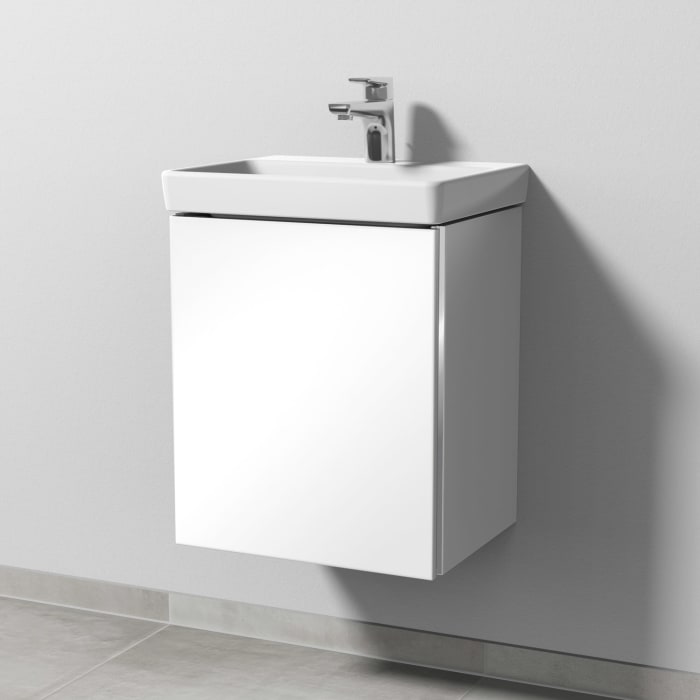Sanipa 3way Waschtischunterbau für Keramik-Waschtisch Avento 45 cm, 1 Tür, Anschlag links, mit Griffleiste