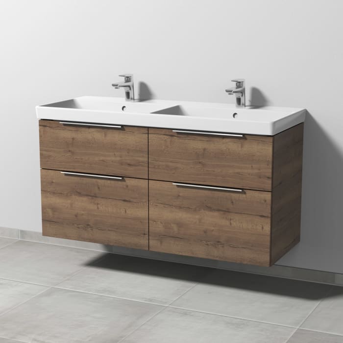 Sanipa 3way Waschtischunterbau für Keramik-Doppelwaschtisch Avento 120 cm, 4 Auszüge mit Aufsatzgriff