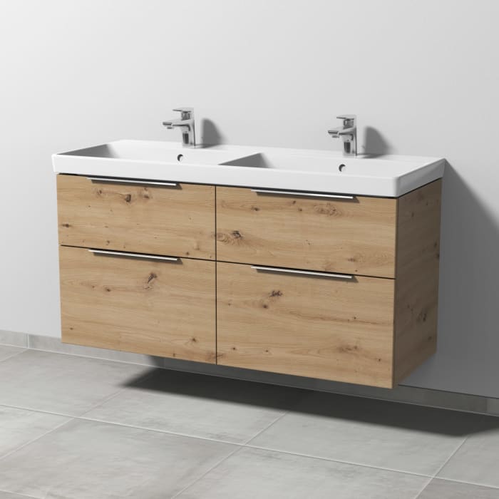 Sanipa 3way Waschtischunterbau für Keramik-Doppelwaschtisch Avento 120 cm, 4 Auszüge mit Aufsatzgriff