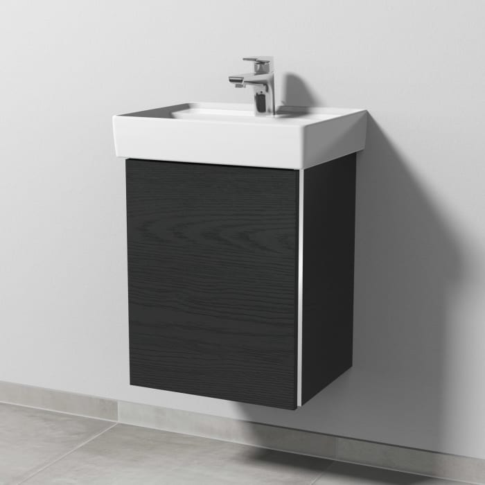 Sanipa 3way Waschtischunterbau für Keramik-Waschtisch Collaro 45 cm, 1 Tür, Anschlag links, mit Griffleiste