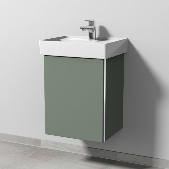 Sanipa 3way Waschtischunterbau für Keramik-Waschtisch Collaro 45 cm, 1 Tür, Anschlag links, mit Griffleiste