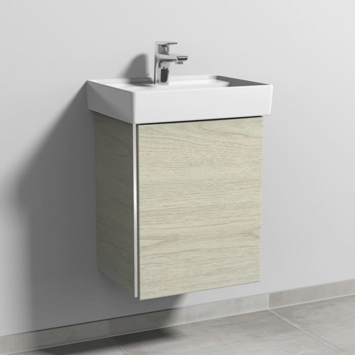 Sanipa 3way Waschtischunterbau für Keramik-Waschtisch Collaro 45 cm, 1 Tür, Anschlag rechts, mit Griffleiste