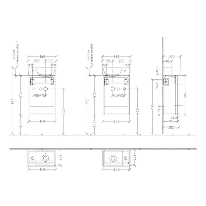 Sanipa 3way Waschtischunterbau für Keramik-Waschtisch Avento 36 cm, 1 Tür, Anschlag links, mit Griffleiste