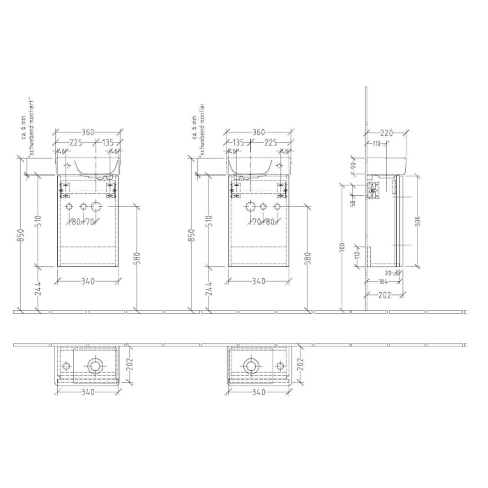 Sanipa 3way Waschtischunterbau für Keramik-Waschtisch Avento 36 cm, 1 Tür, Anschlag rechts, mit Griffleiste