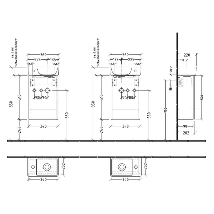 Sanipa 3way Waschtischunterbau für Keramik-Waschtisch Avento 36 cm, 1 Tür, Anschlag links, mit Aufsatzgriff