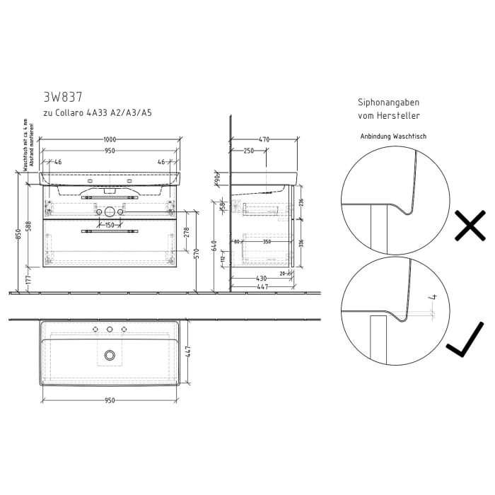 Sanipa 3way Waschtischunterbau für Keramik-Waschtisch Collaro 100 cm, 2 Auszüge mit Griffleisten