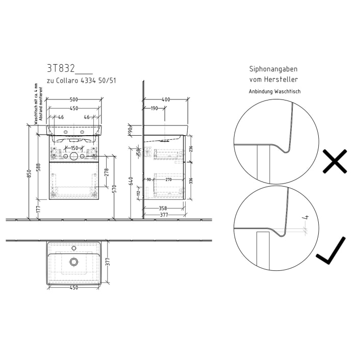 Sanipa 3way Waschtischunterbau für Keramik-Waschtisch Collaro 50 cm, 2 Auszüge mit Push to open