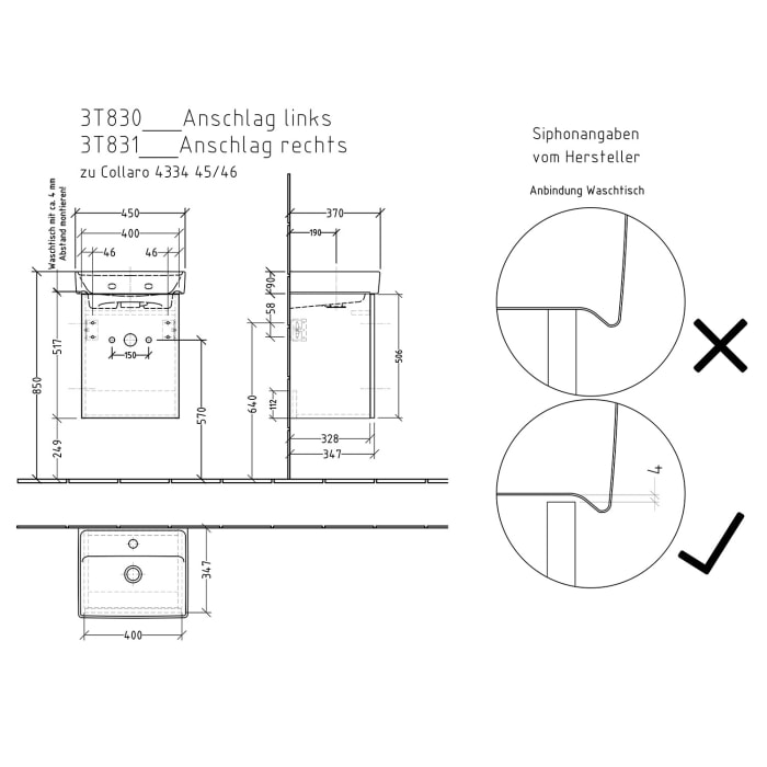 Sanipa 3way Waschtischunterbau für Keramik-Waschtisch Collaro 45 cm, 1 Tür, Anschlag links, mit Push to open