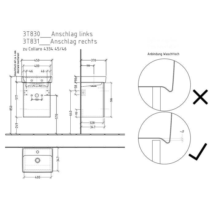Sanipa 3way Waschtischunterbau für Keramik-Waschtisch Collaro 45 cm, 1 Tür, Anschlag rechts, mit Push to open