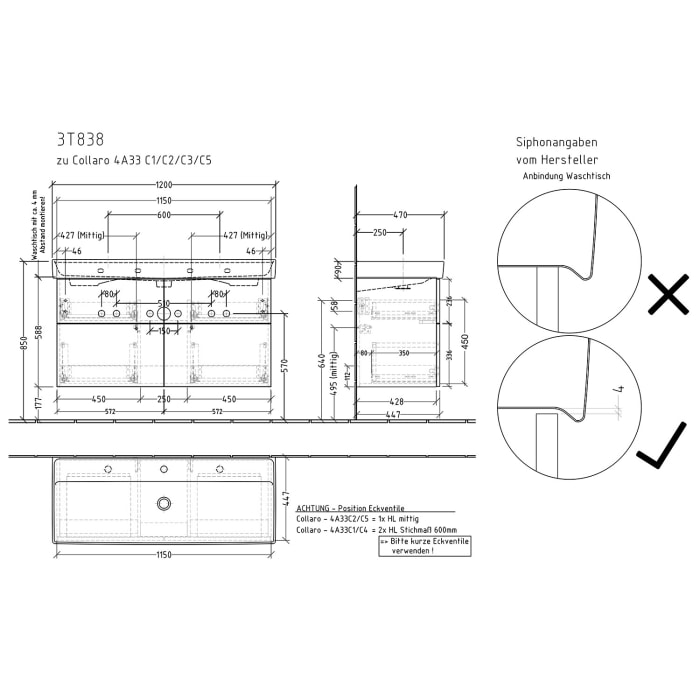 Sanipa 3way Waschtischunterbau für Keramik-Waschtisch Collaro 120 cm, 4 Auszüge mit Push to open