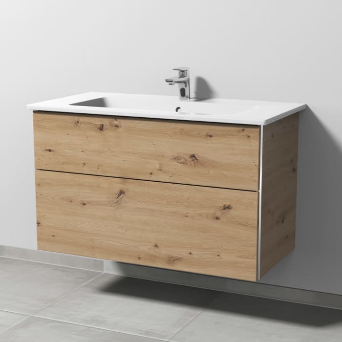 Sanipa 3way Waschtischunterbau für Keramik-Waschtisch Venticello 100 cm, 2 Auszüge mit Griffleisten