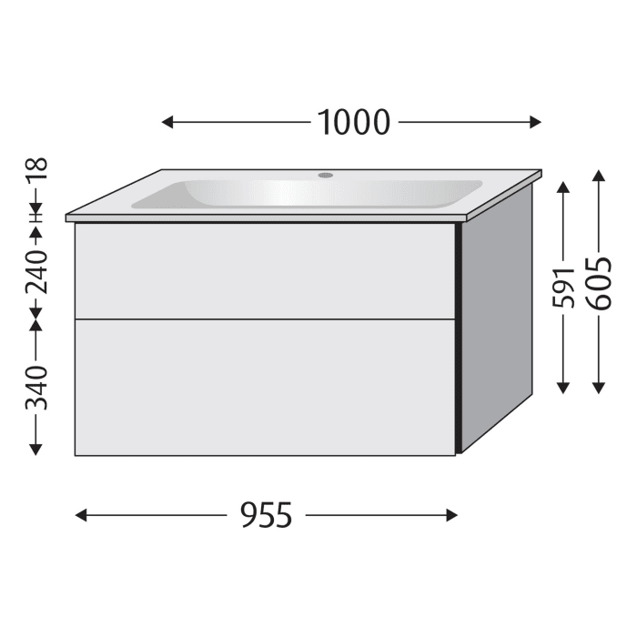 Sanipa 3way Waschtischunterbau für Keramik-Waschtisch Venticello 100 cm, 2 Auszüge mit Griffleisten