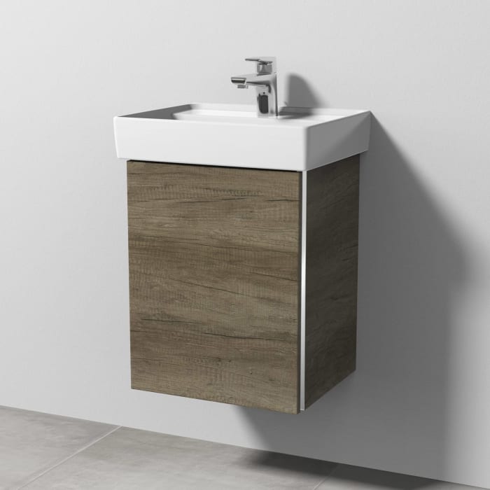 Sanipa 3way Waschtischunterbau für Keramik-Waschtisch Collaro 45 cm, 1 Tür, Anschlag links, mit Griffleiste
