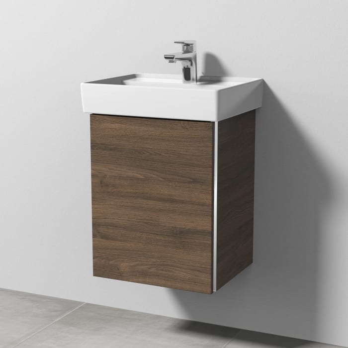 Sanipa 3way Waschtischunterbau für Keramik-Waschtisch Collaro 45 cm, 1 Tür, Anschlag links, mit Griffleiste