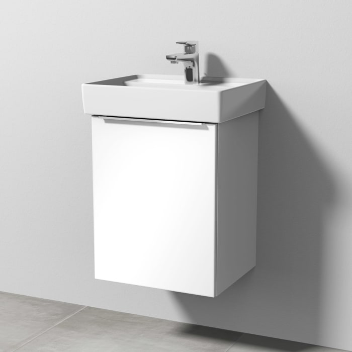 Sanipa 3way Waschtischunterbau für Keramik-Waschtisch Collaro 45 cm, 1 Tür, Anschlag links, mit Aufsatzgriff