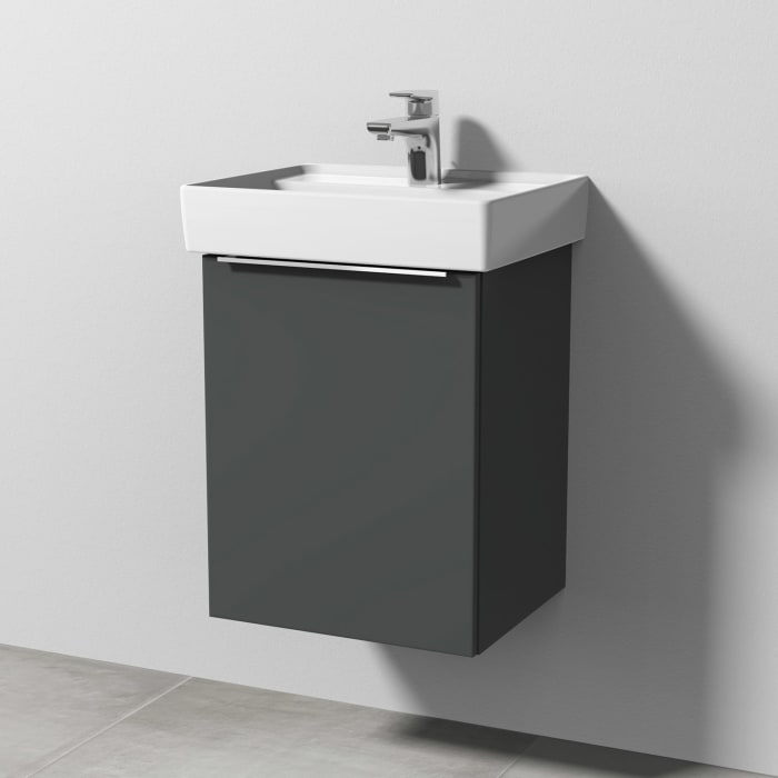 Sanipa 3way Waschtischunterbau für Keramik-Waschtisch Collaro 45 cm, 1 Tür, Anschlag links, mit Aufsatzgriff