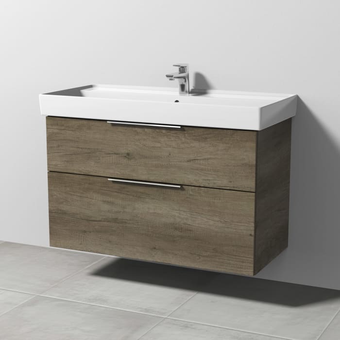 Sanipa 3way Waschtischunterbau für Keramik-Waschtisch Collaro 100 cm, 2 Auszüge mit Aufsatzgriff