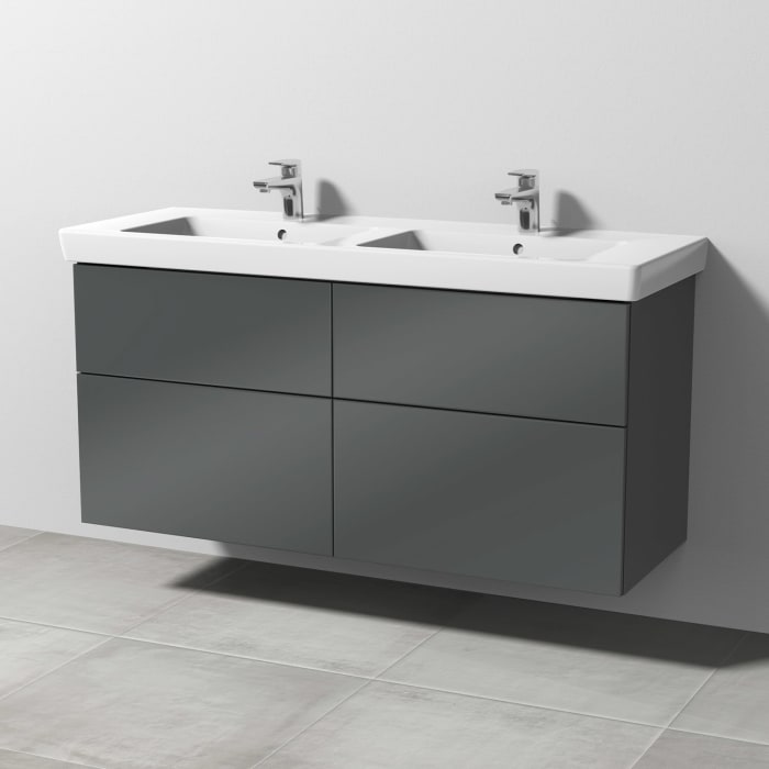 Sanipa 3way Waschtischunterbau für Keramik-Doppelwaschtisch Subway 2.0 130 cm, 4 Auszüge mit Push to open