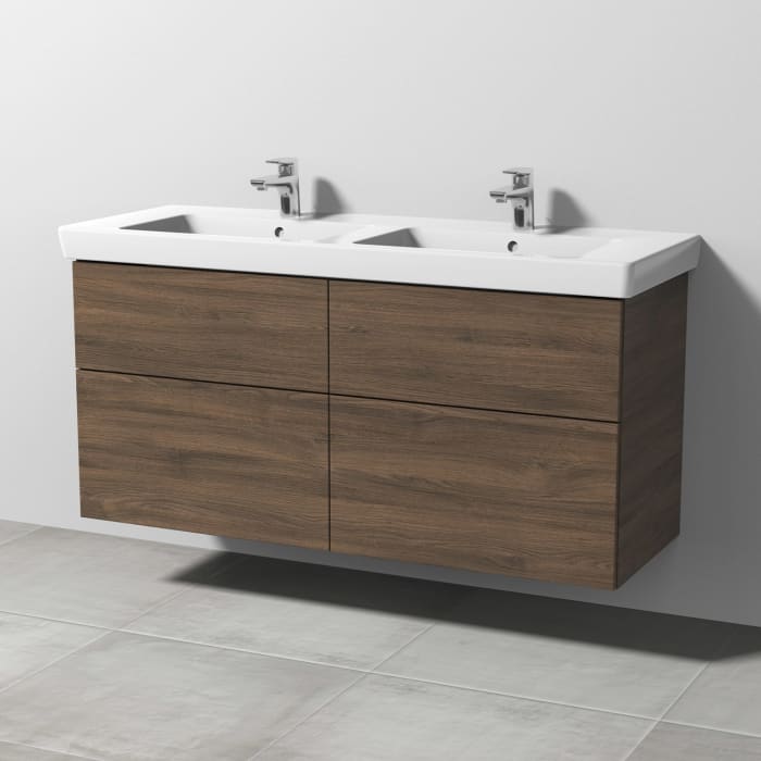 Sanipa 3way Waschtischunterbau für Keramik-Doppelwaschtisch Subway 2.0 130 cm, 4 Auszüge mit Push to open