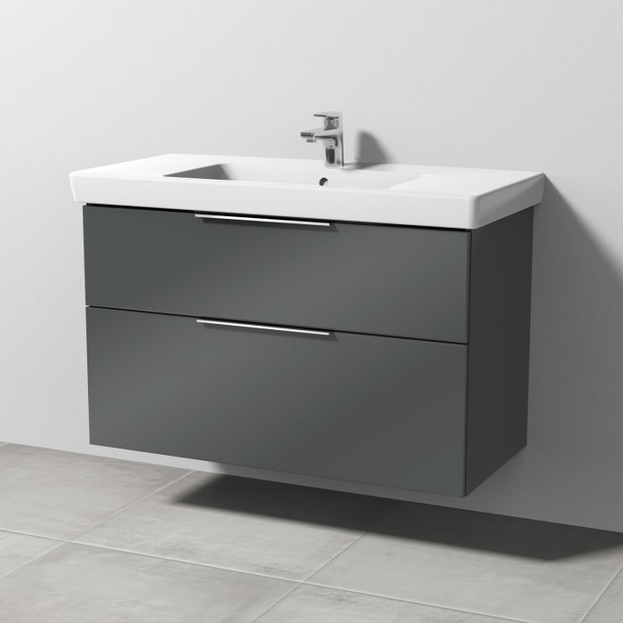 Sanipa 3way Waschtischunterbau für Keramik-Waschtisch Subway 2.0 100 cm, 2 Auszüge mit Aufsatzgriff